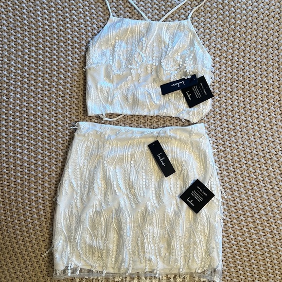 Dancing in a Dream White Fringe Lace-up Two-Piece Mini Dress - Picture 8 of 10